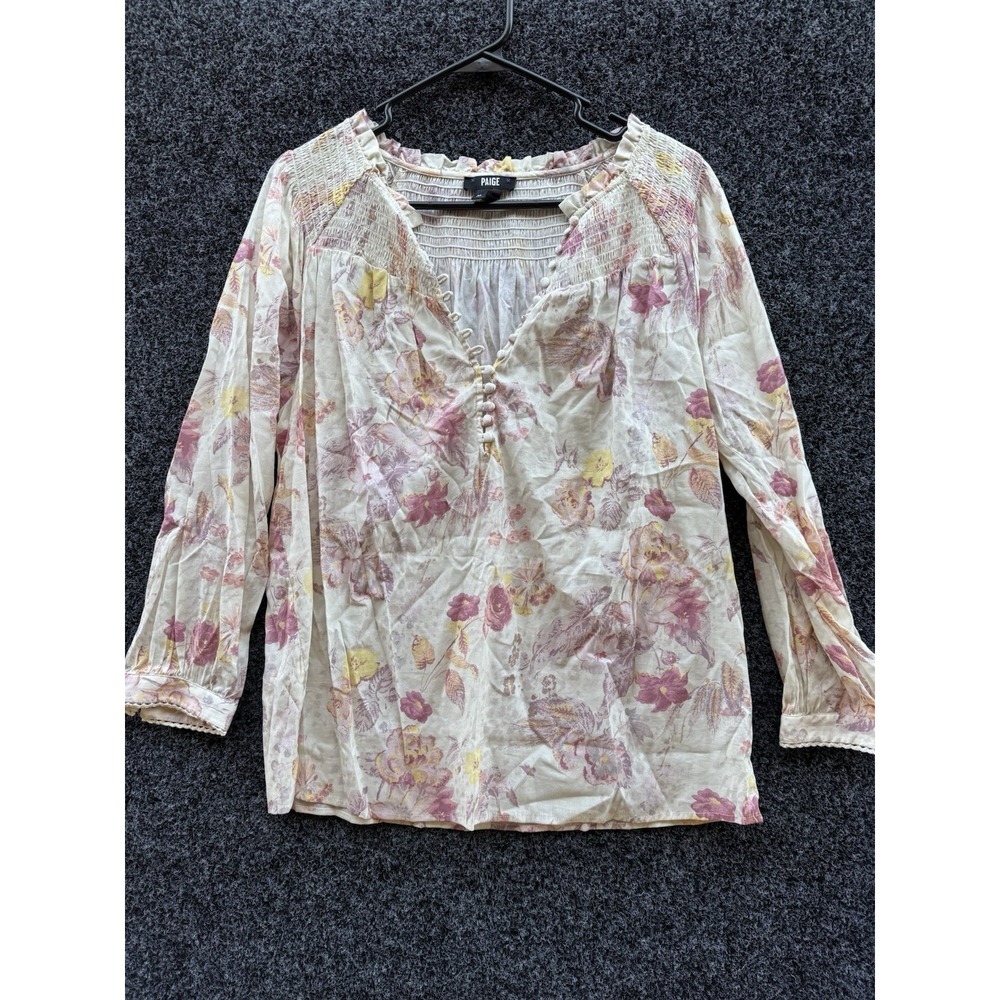 PAIGE Womens Jaylee‎ 3/4 Sleeve Smocked Neck Top Size M Floral Print